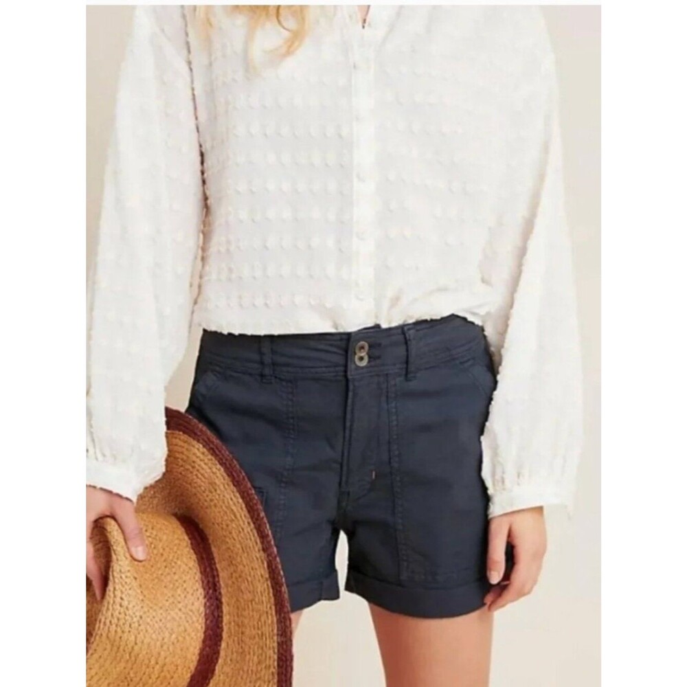 Anthropologie The Wanderer Utility Linen Blend Cuffed Hem Shorts in Carbon Sz 26